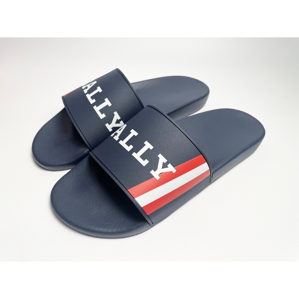 BALLY SIMON Navy Blue RUBBER LOGO SANDALS SLIDES SHOES - MADE IN ITALY, Sz US 11
